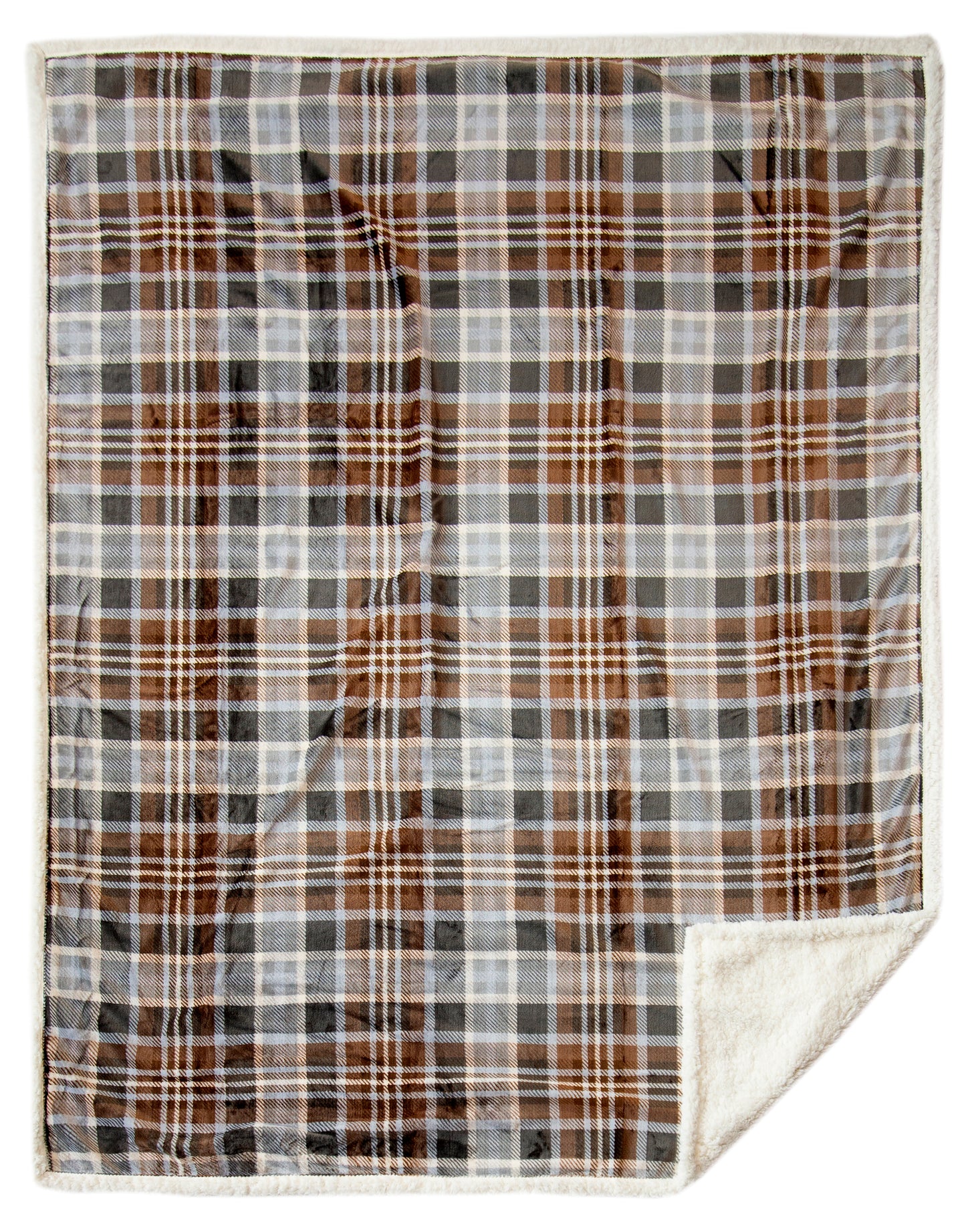 Gray & Chestnut Plaid Plush Sherpa Throw