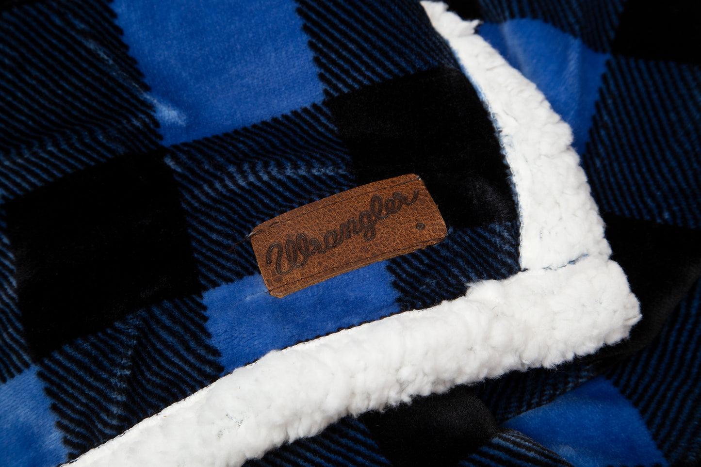 Wrangler® Blue Lumberjack Plaid Plush Sherpa Throw