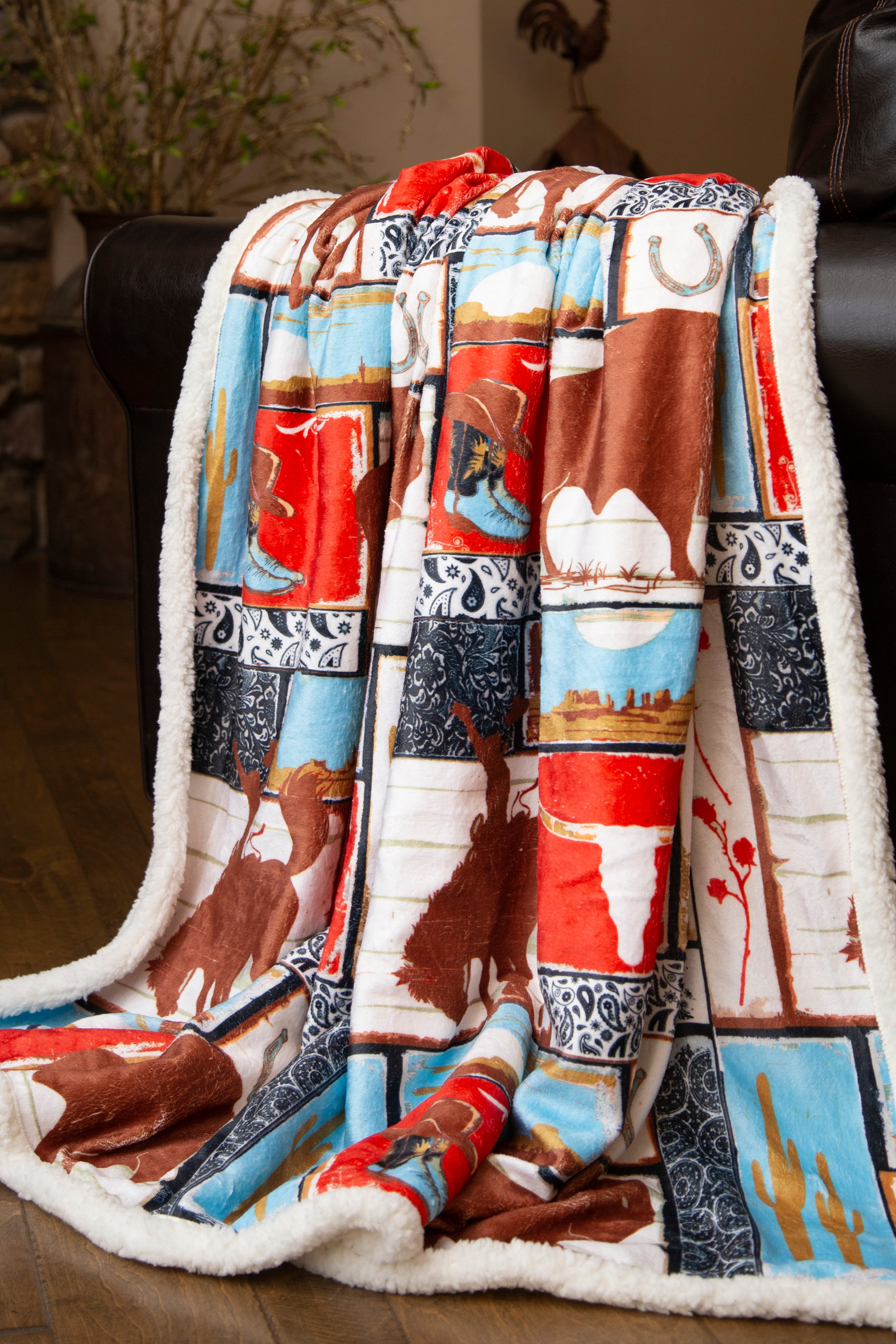 Wrangler Vintage Western Sherpa Throw Blanket 54x68 Carstens Inc