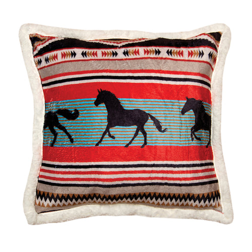Wrangler Black Stallion Southwestern Plush Sherpa Throw Pillow 18