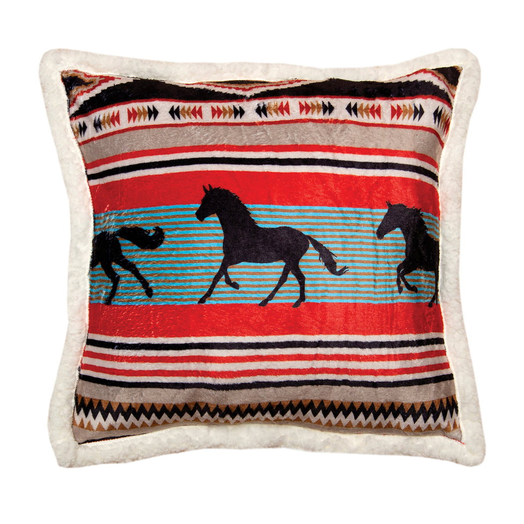 Wrangler Black Stallion Southwestern Plush Sherpa Throw Pillow 18