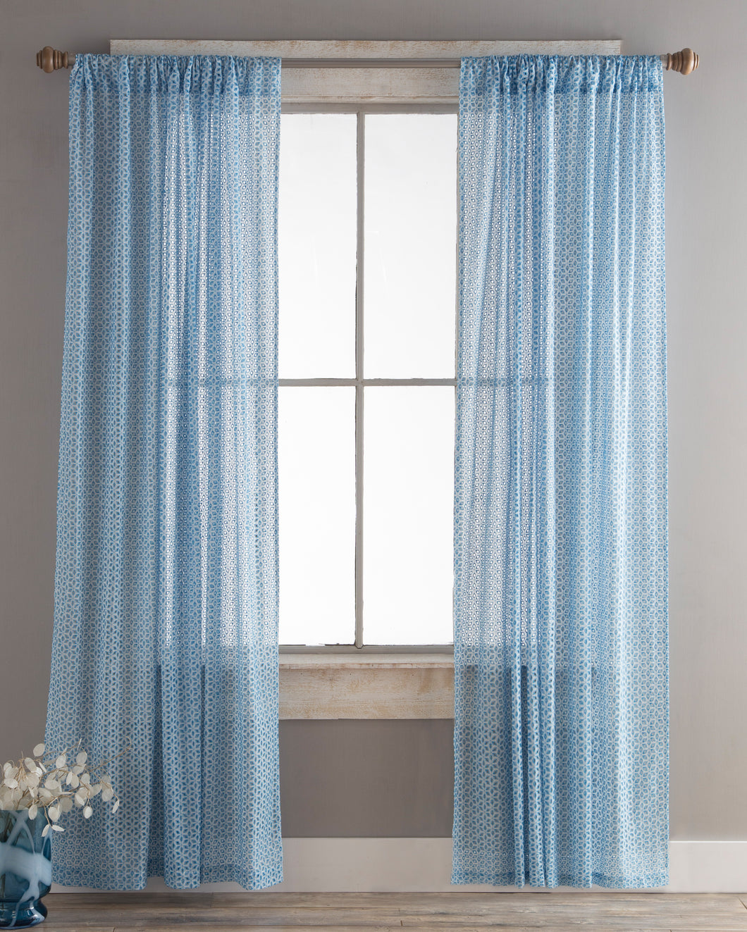Lace Curtain Panels Set of 2 (Each 54x84), Blue Eyelet