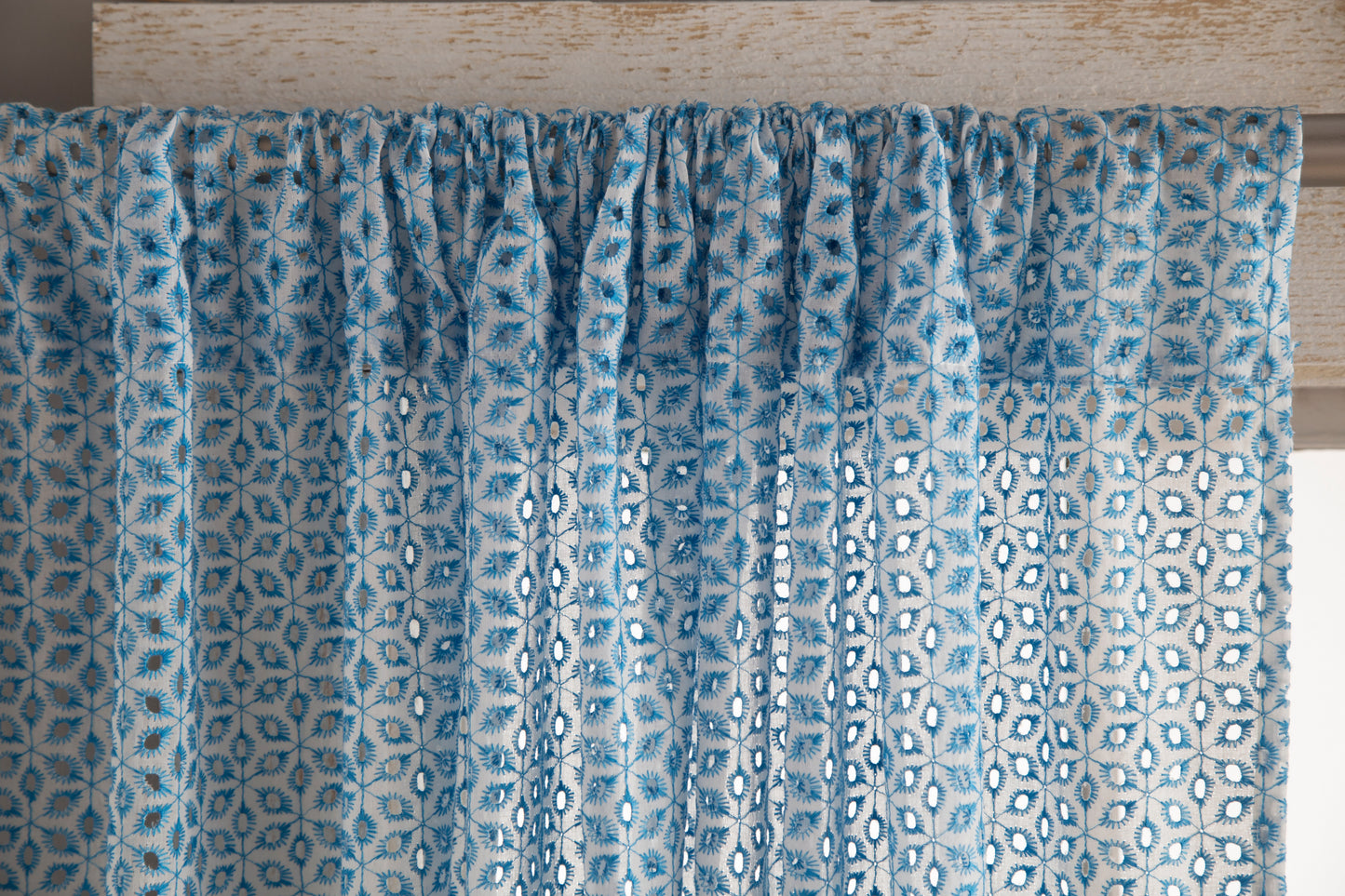 Blue Eyelet Lace Curtains
