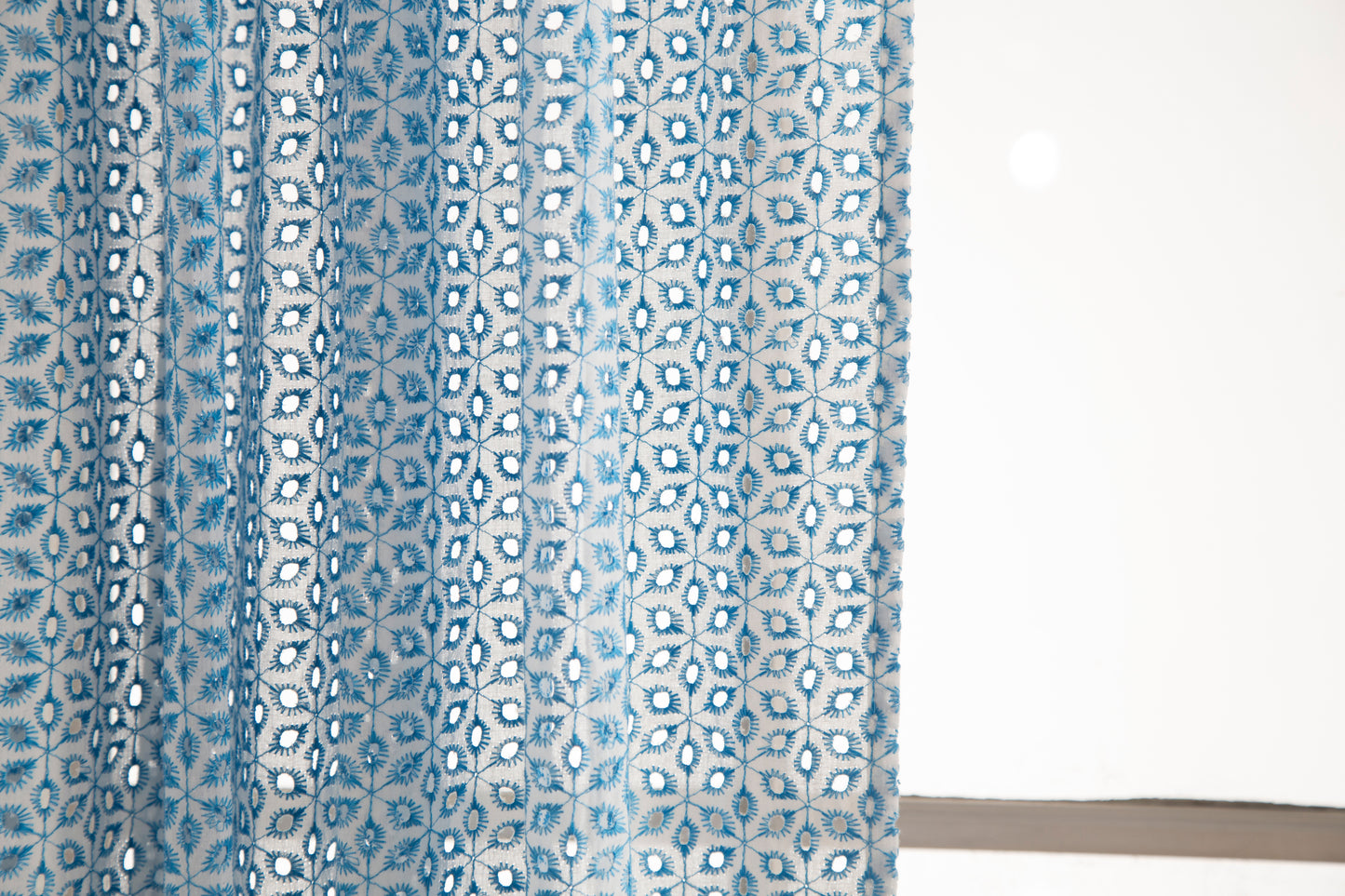 Blue Eyelet Lace Curtains