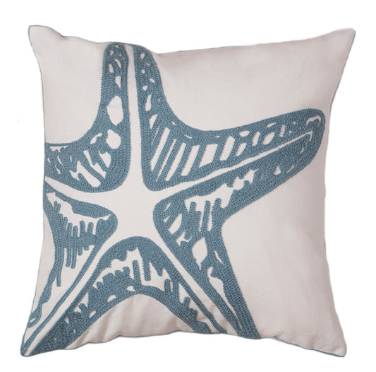 Blue Starfish Chain Stitch Pillow