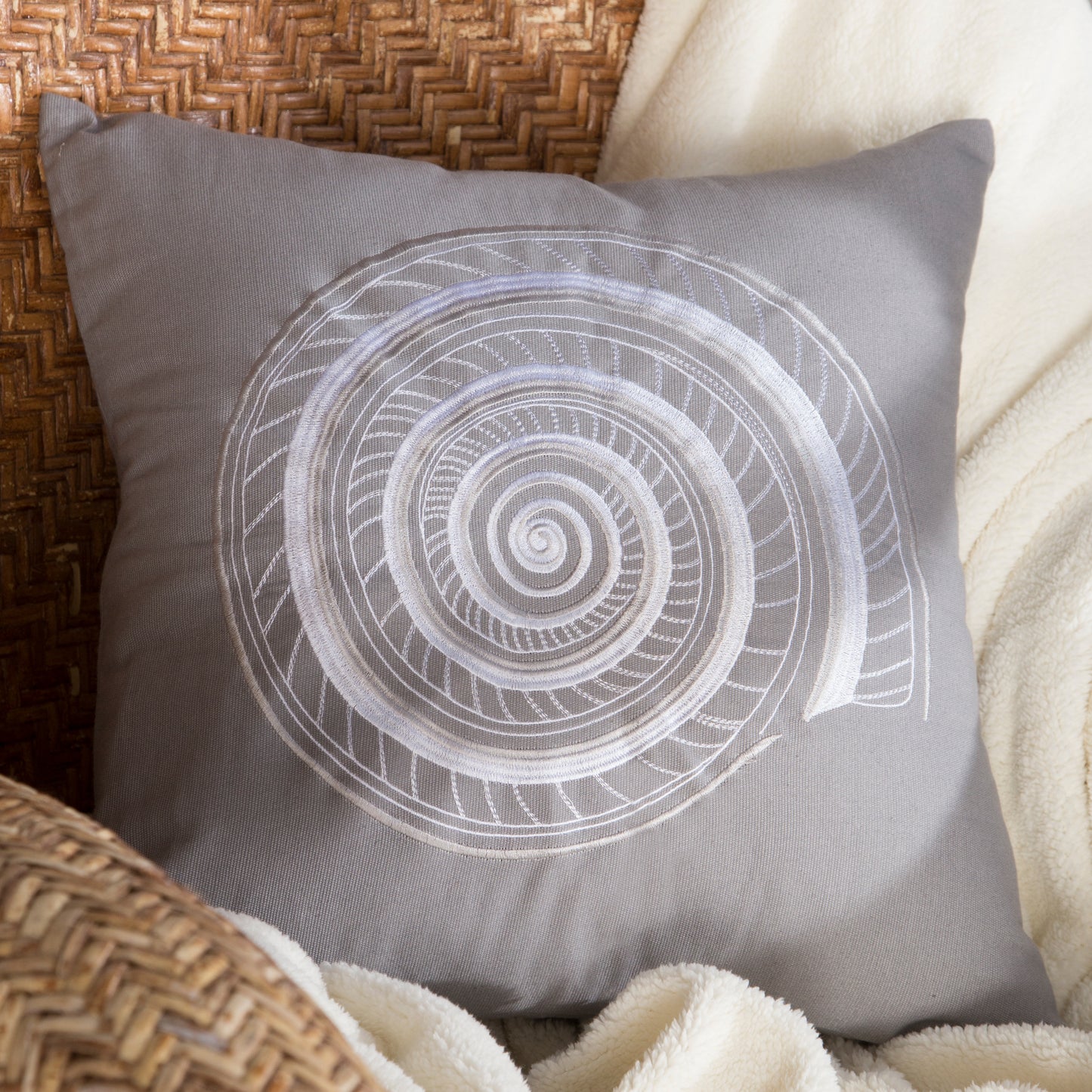 Grey Embroidered Shell Pillow