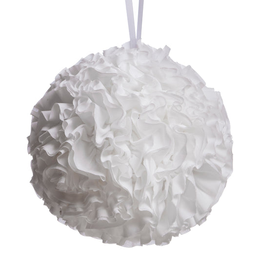 White Ruffled Ball Pillow