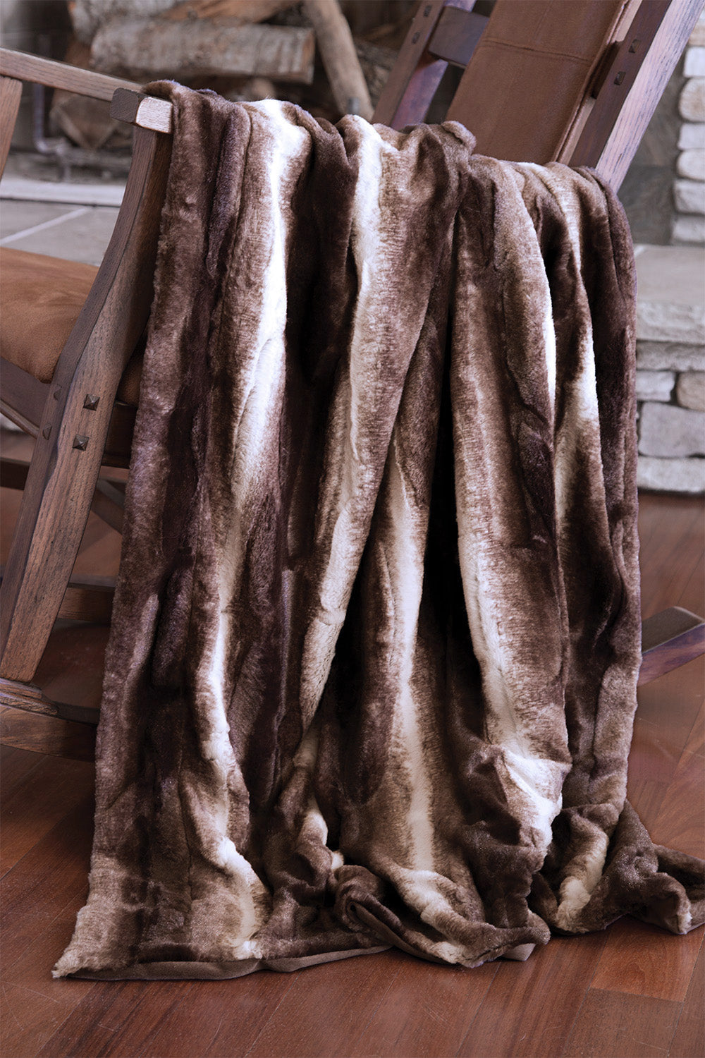 Brown Striped Chinchilla Faux Fur Throw