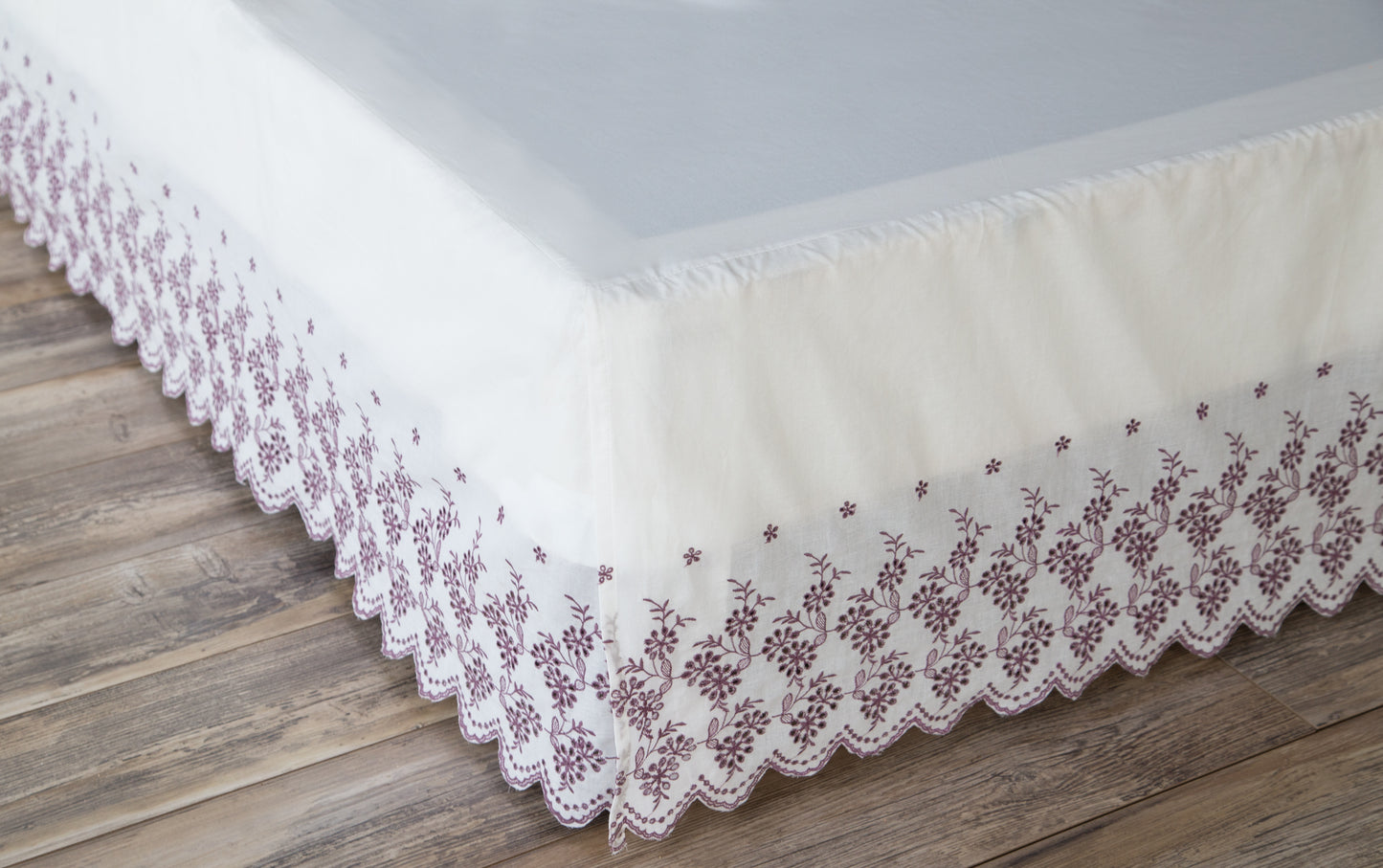 Gathered Lace Bed Skirt, Floral Border
