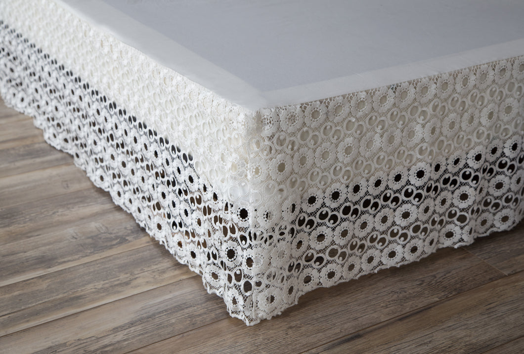 Gathered Lace Bed Skirt, Flower Lace
