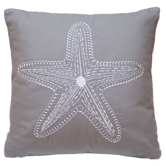 Embroidered Grey Starfish Pillow
