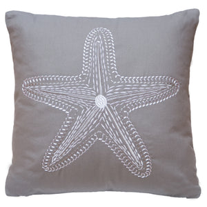 Grey Embroidered Starfish Pillow