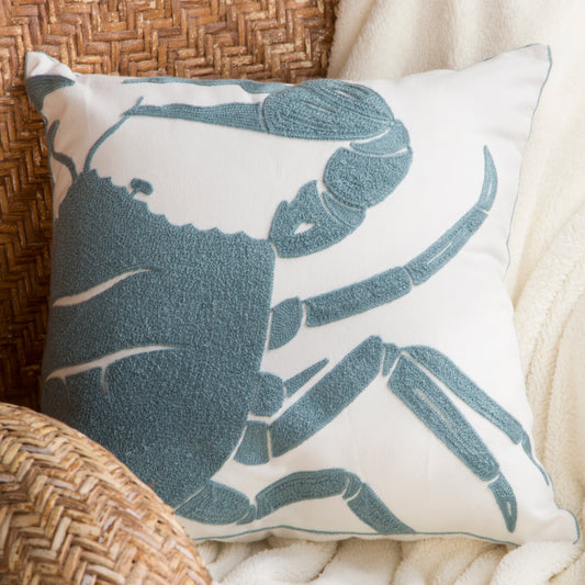 Blue Crab Chain Stitch Pillow